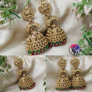 Traditional Antique Lakshmi Multi colour Pearl Beads temple Jhumka