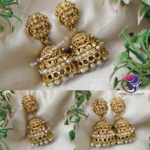 Traditional Antique Lakshmi Pearl Beads temple Jhumka