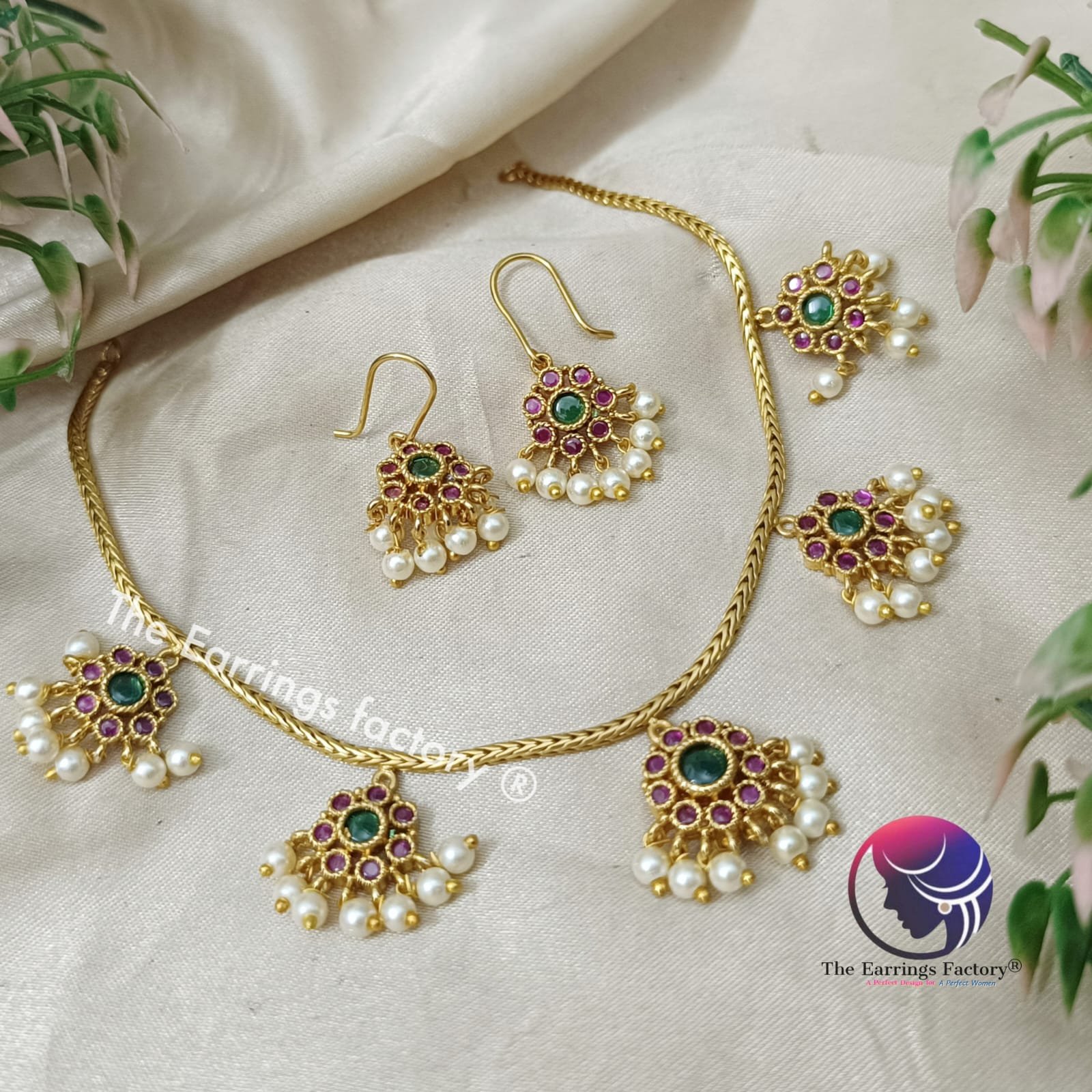 Trending Antique Multi Stone Neckset with Hook Earrings