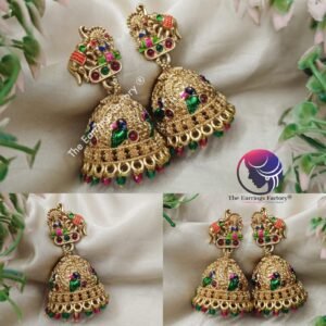 Traditional Antique Lakshmi Multi colour Pearl Beads temple Jhumka