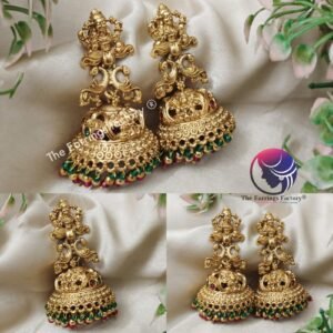 Traditional Antique Lakshmi Multi colour Pearl Beads temple Jhumka