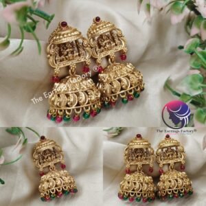Traditional Antique Lakshmi Multi colour Pearl Beads temple Jhumka