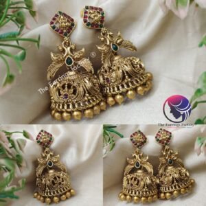 Traditional Antique Lakshmi Multi Stone Metal Beads temple Jhumka