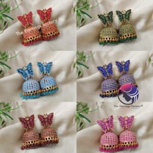 Traditional Golden Butterfly Colourful Pearl Beads Stone Jhumka