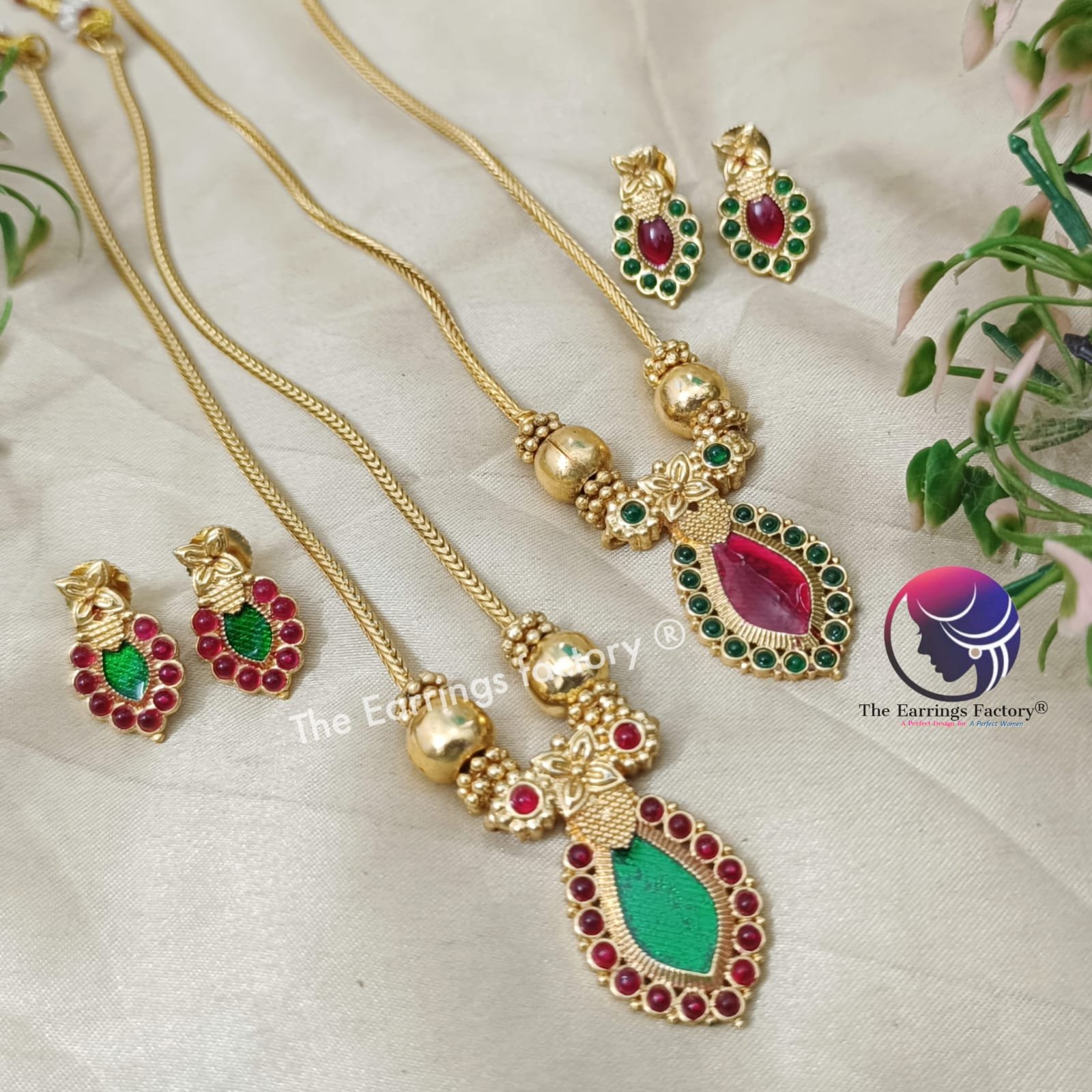 Trending Antique Multi Stone Palakka Neckset with Earrings