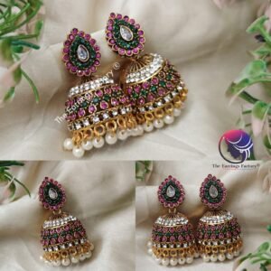 Traditional Golden Multi Stone Jhumka