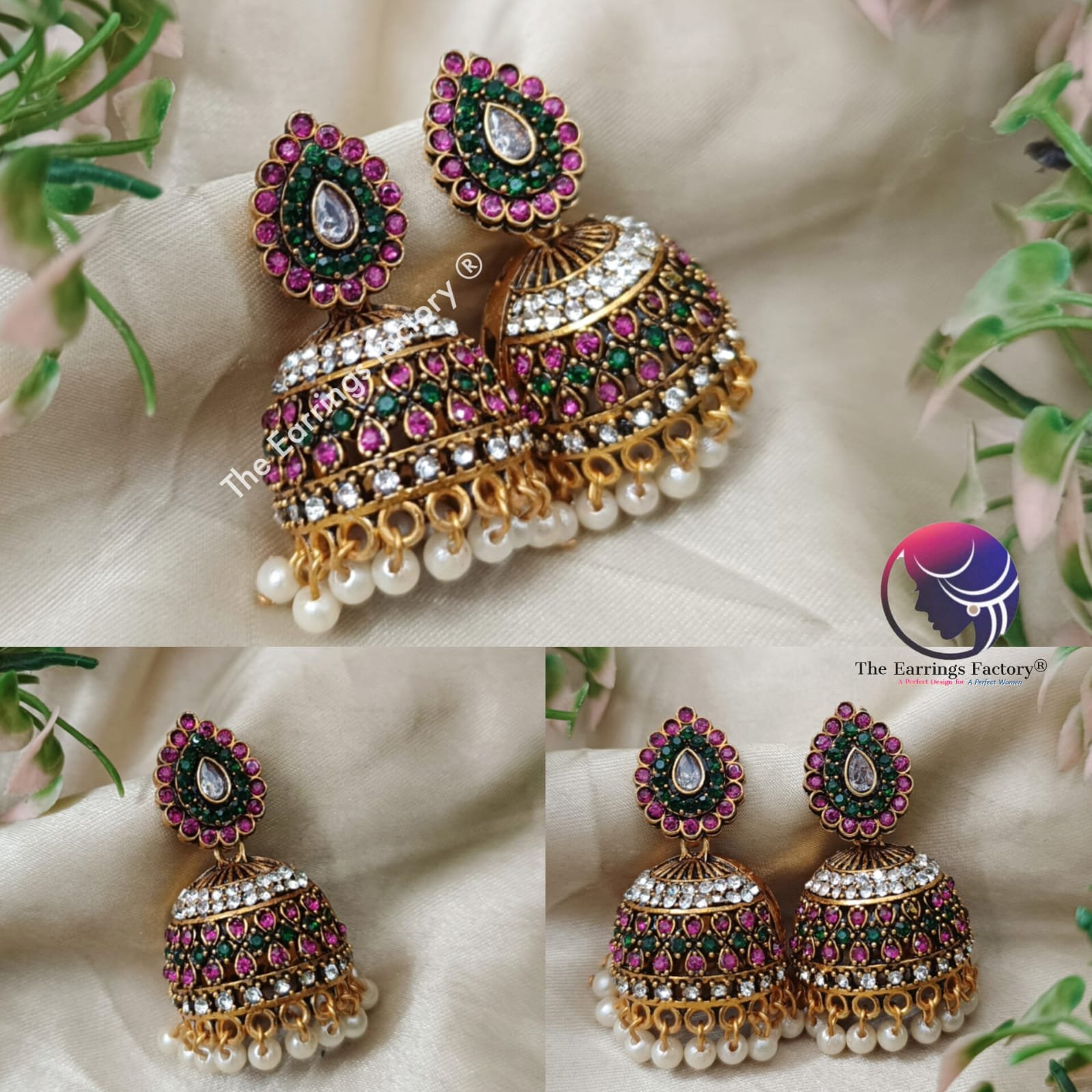 Traditional Golden Multi Stone Jhumka