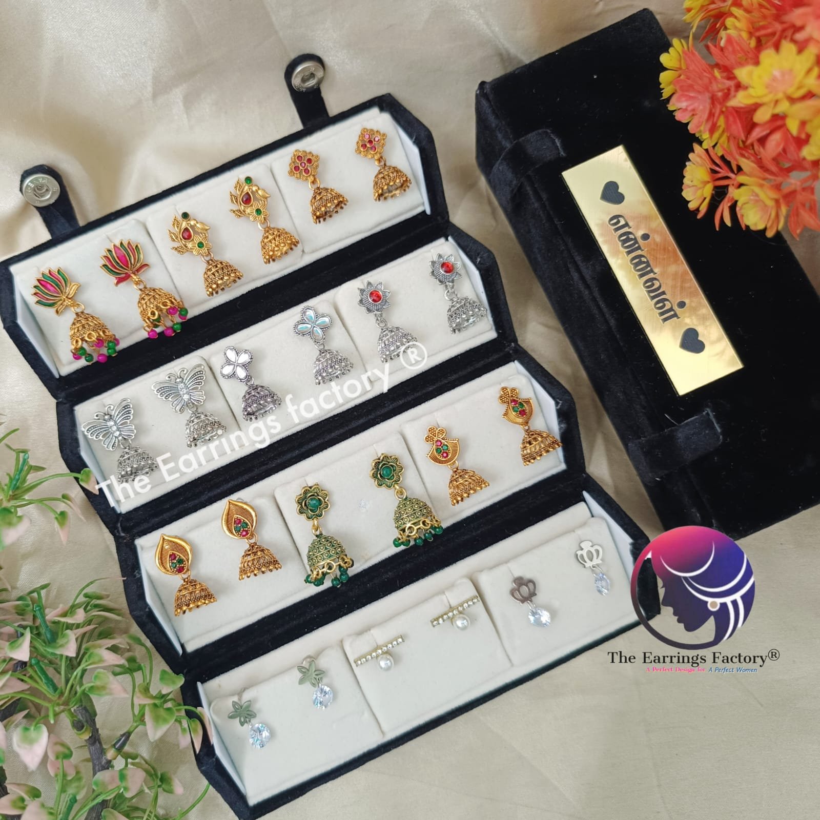 Set of 12 pair Earrings With Folding Jewellery box