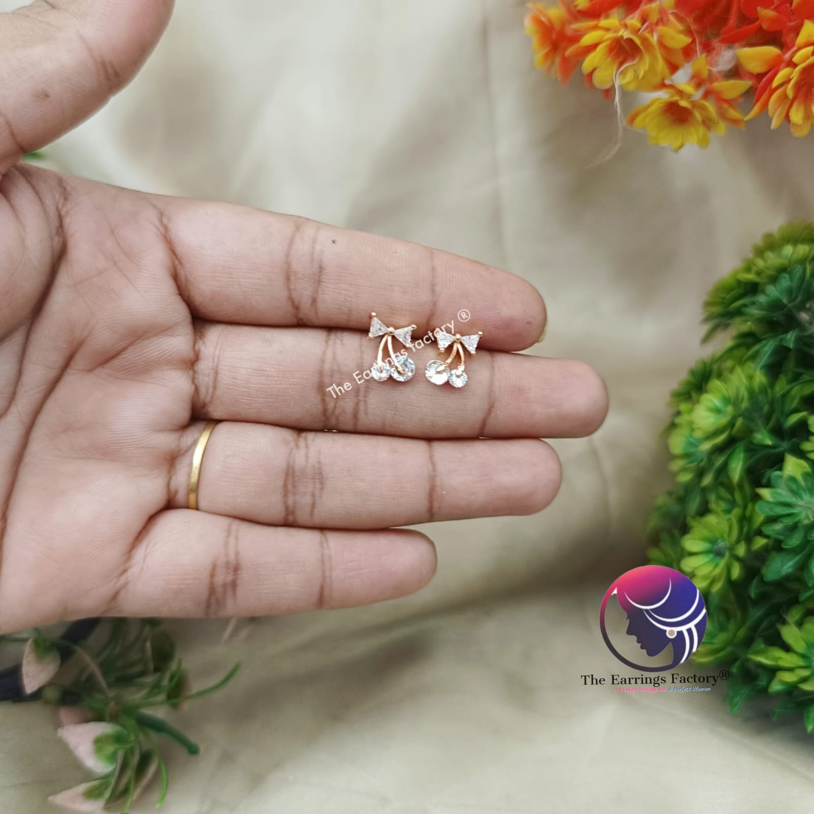 Daily Wear CZ AD Stone Cherry Stud Earrings