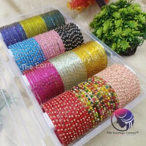 Trending Set of 12 Mixed design Glass Bangles With box