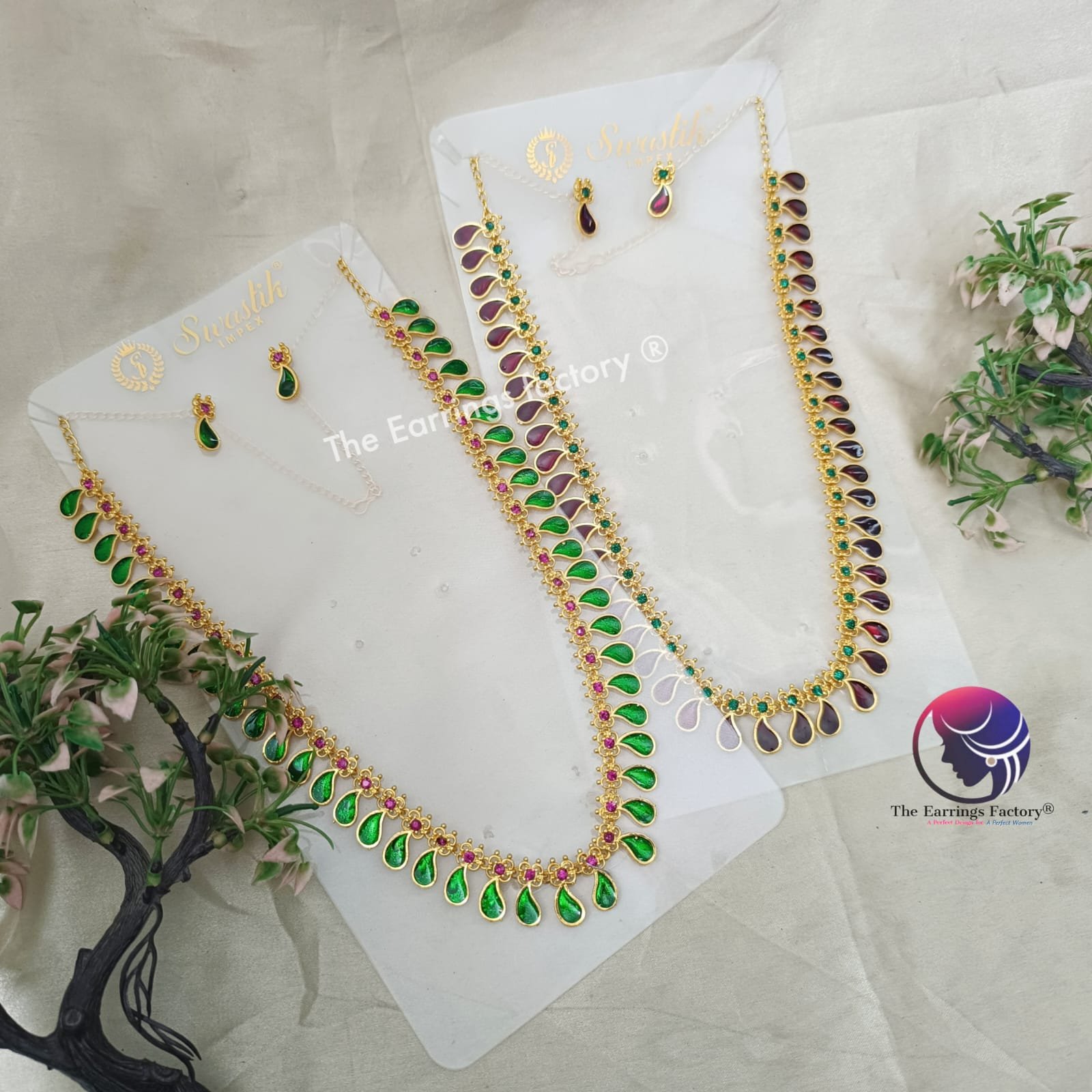 Traditional Golden Palakka Haram Neckset with earrings