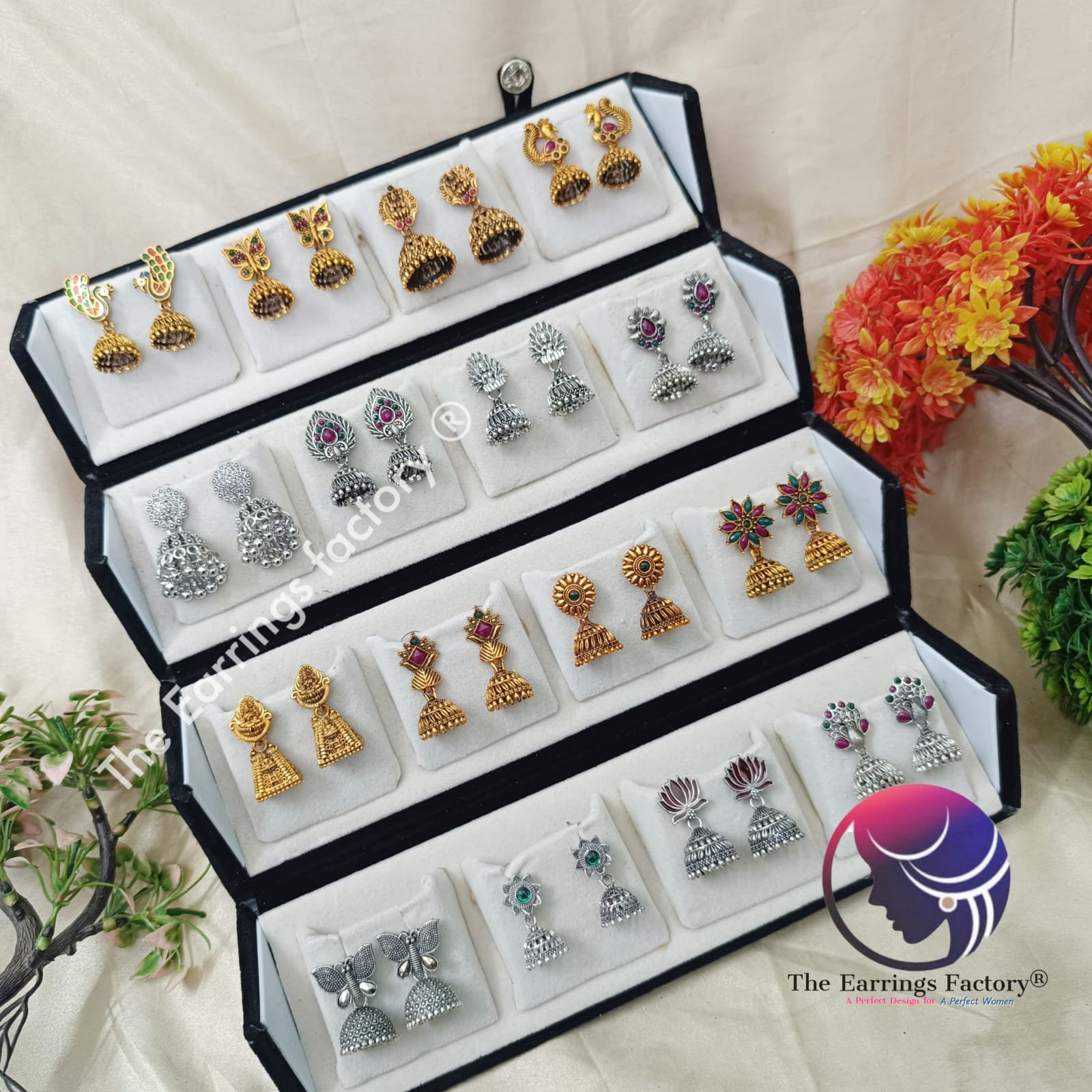 Set of 16 pair Earrings With Folding Jewellery box