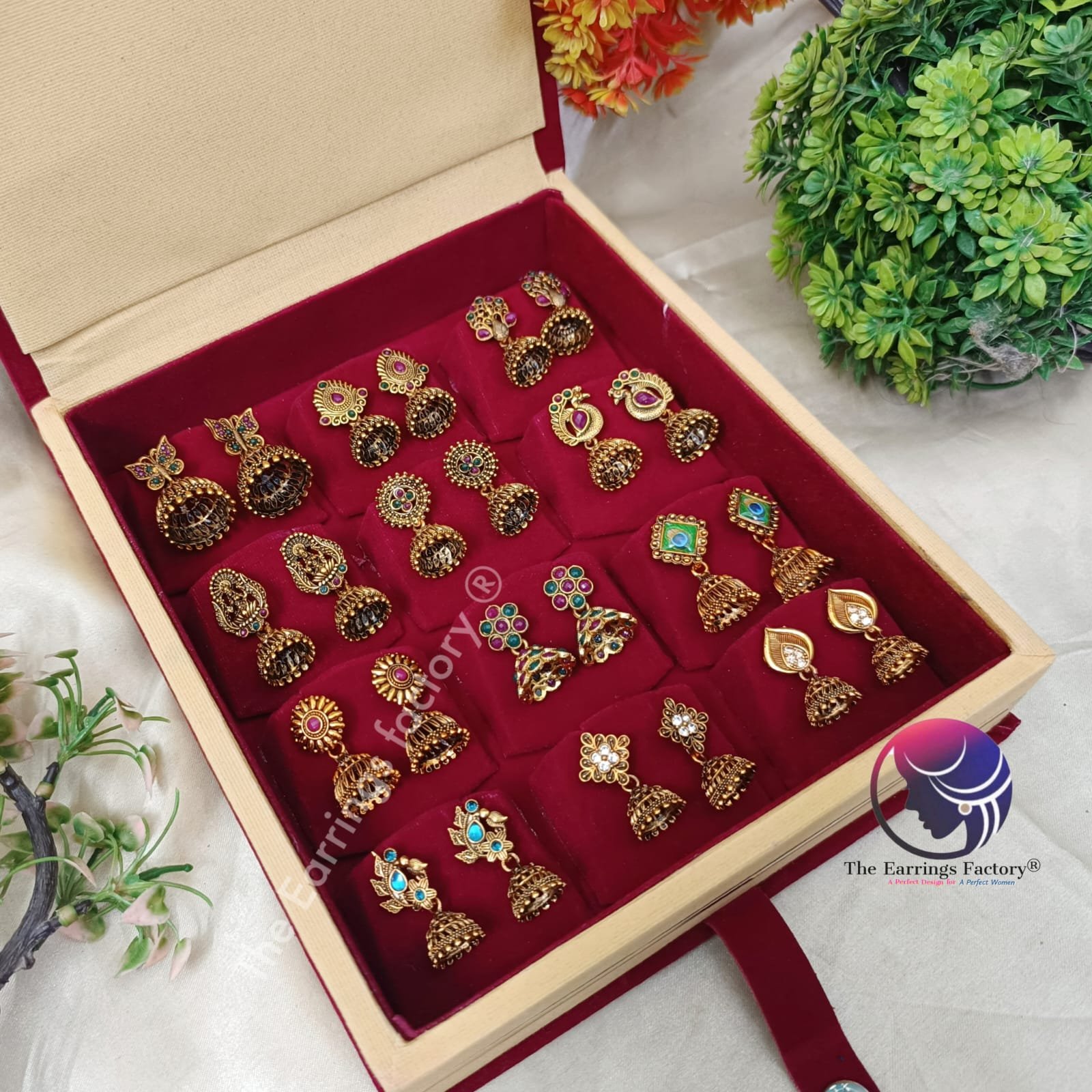Set of 12 pair Earrings With Square Jewellery box