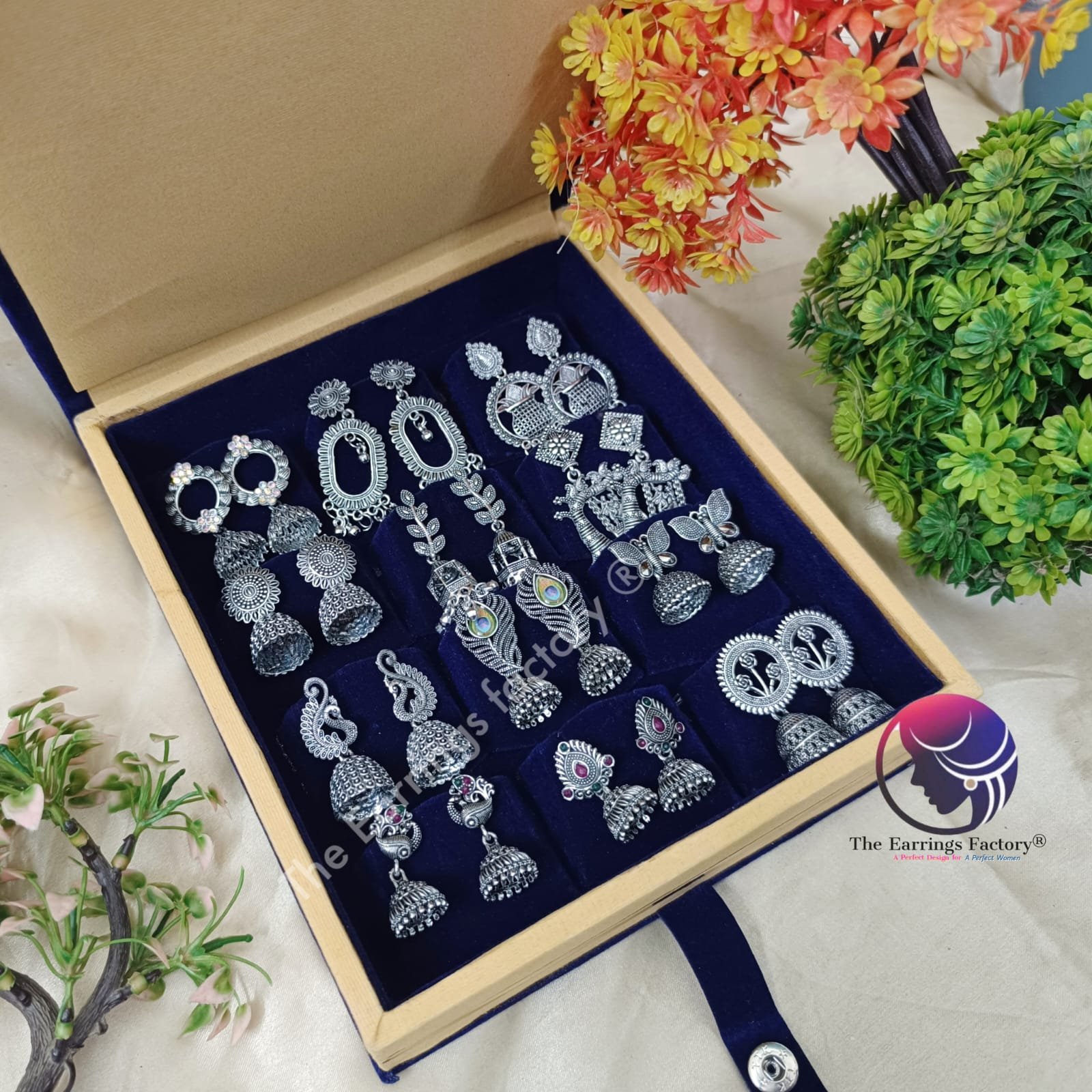Set of 12 pair Earrings With Square Jewellery box