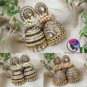 Traditional Golden Pearl Beads Stone Jhumka