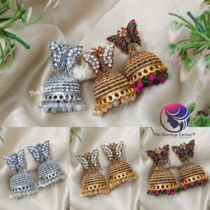 Trending Golden | Silver Butterfly Pearl Beads Stone Jhumka