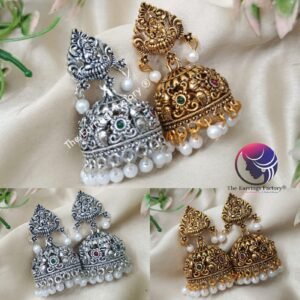 Traditional Golden | Silver Multi Stone Lakshmi Jhumka