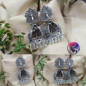 Trending Oxidised Metal beads Silver Peacock Jhumka