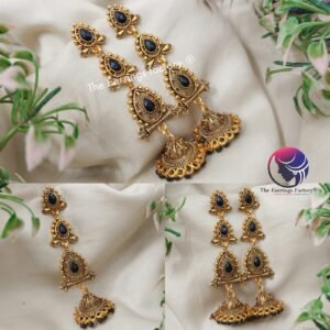Trending Weightless Golden Black Stone Pearl Beads Long Jhumka