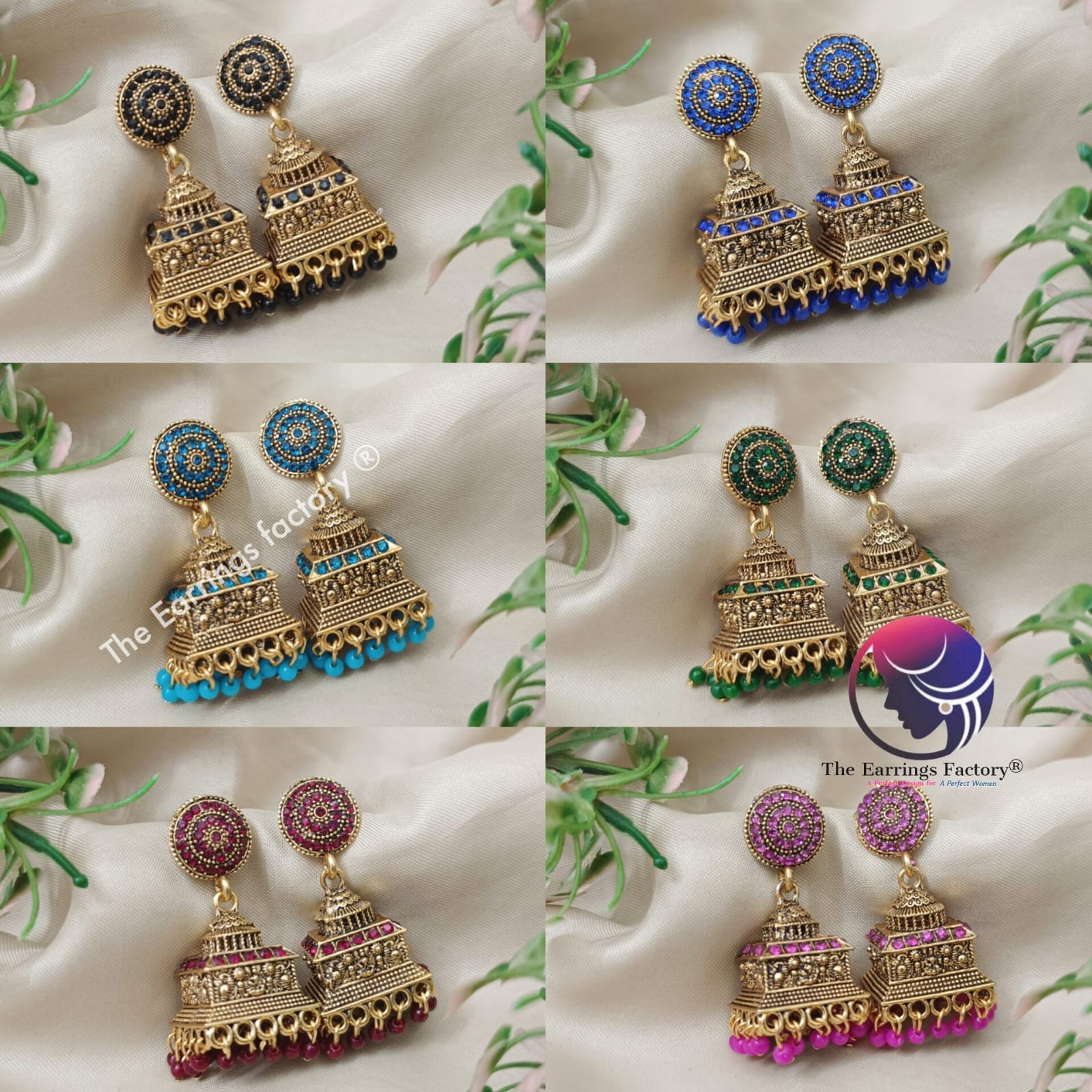 Traditional Golden Colourful Pearl beads stone jhumka