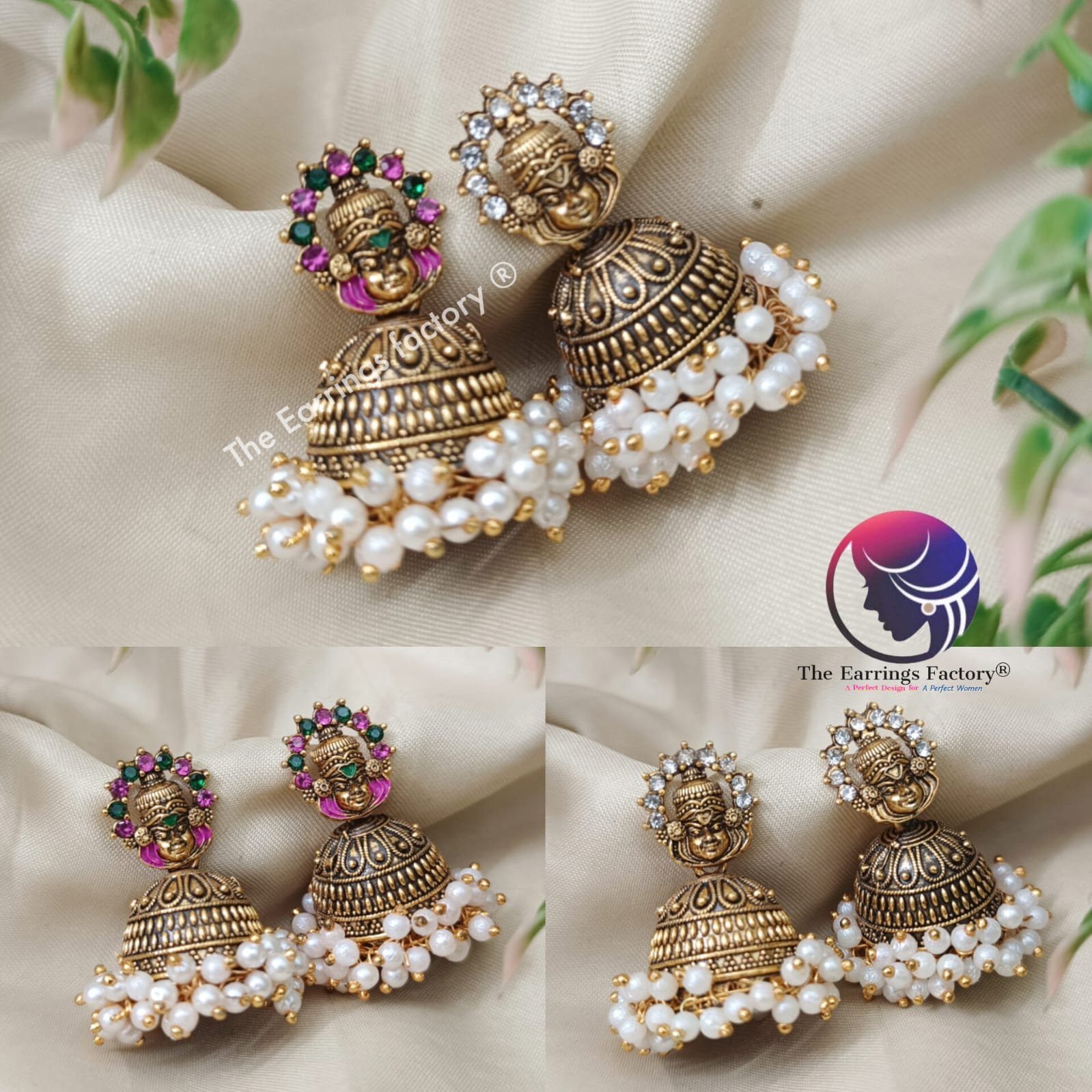 Traditional Golden Kathakali Pearl Beads Stone Jhumka