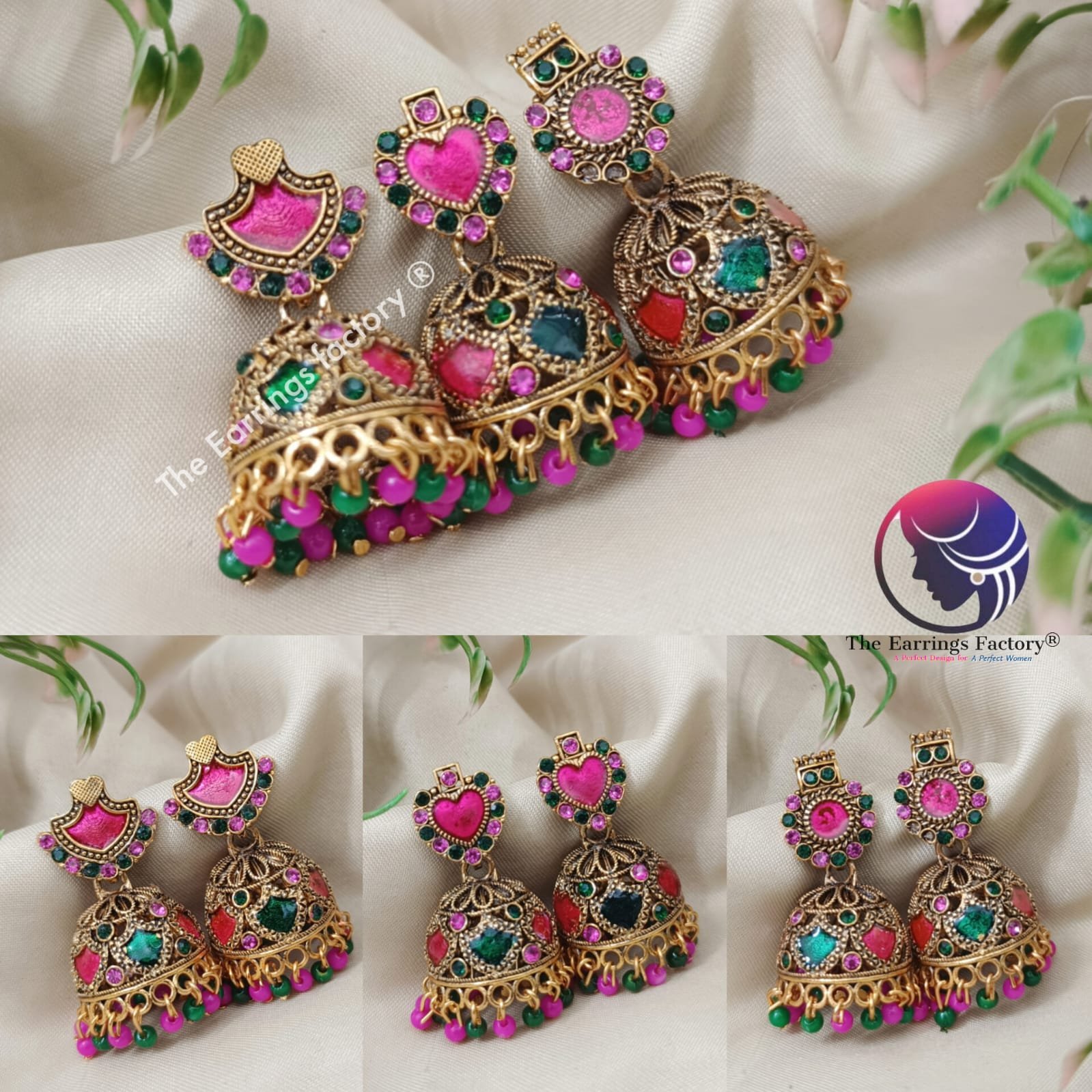 Traditional Golden Palakka Pearl Beads Stone Jhumka