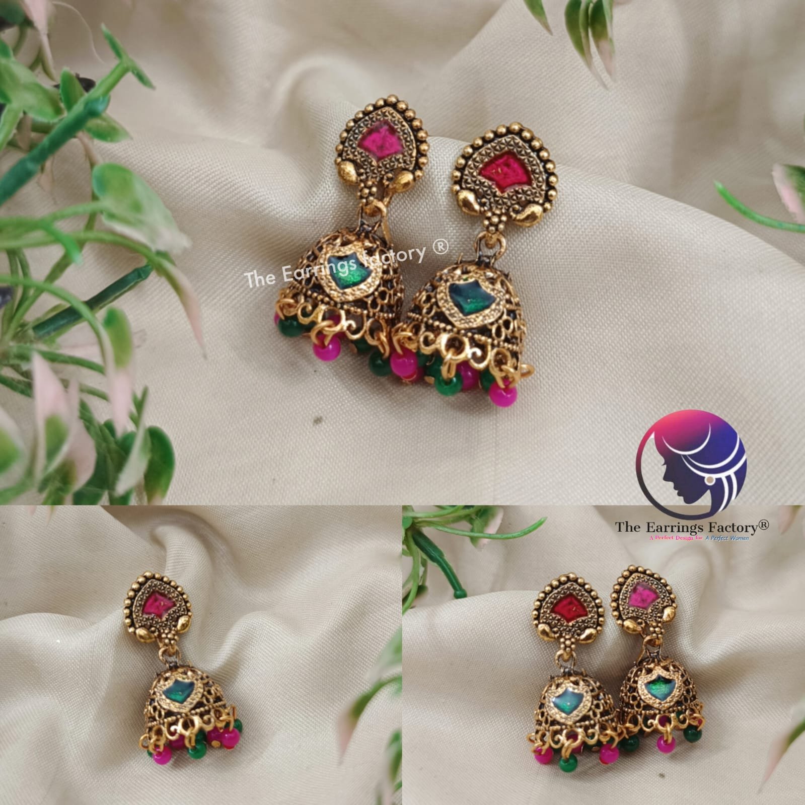 Traditional Golden Palakka Pearl Beads Stone Jhumka