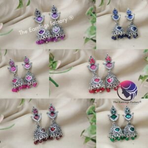 Traditional Silver Palakka Pearl Beads Stone Jhumka