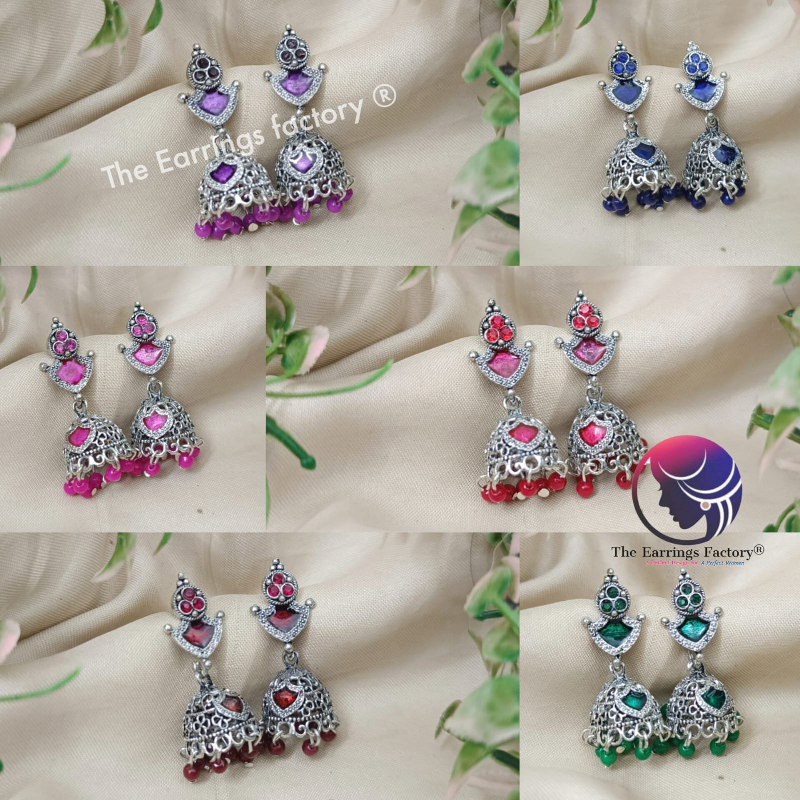 Traditional Silver Palakka Pearl Beads Stone Jhumka