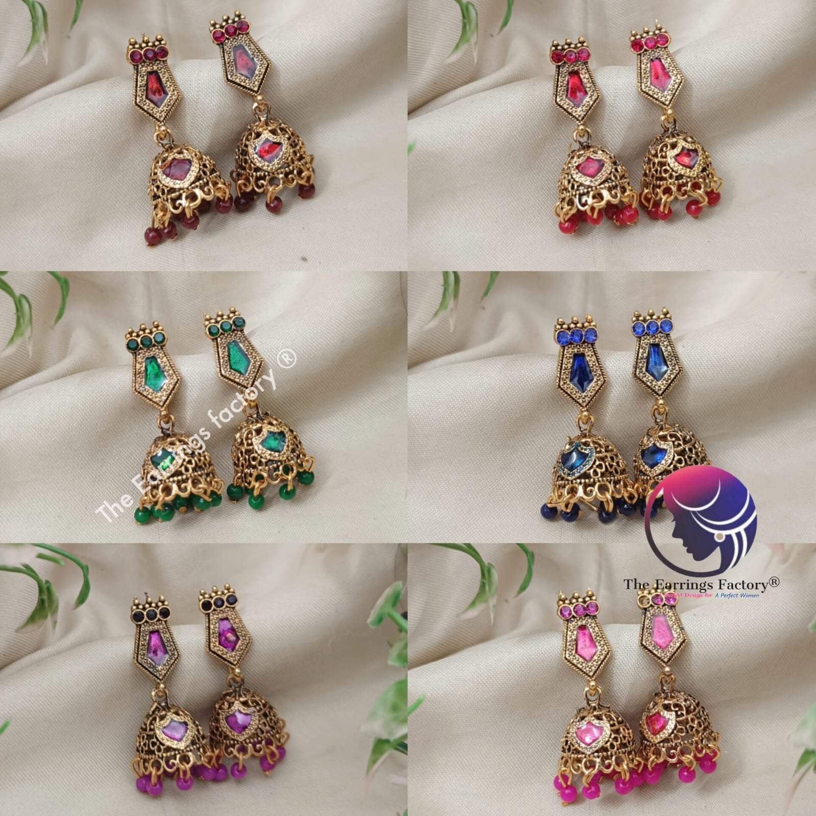 Traditional Golden Palakka Pearl Beads Stone Jhumka