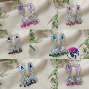 Traditional Silver Palakka Pearl Beads Stone Jhumka