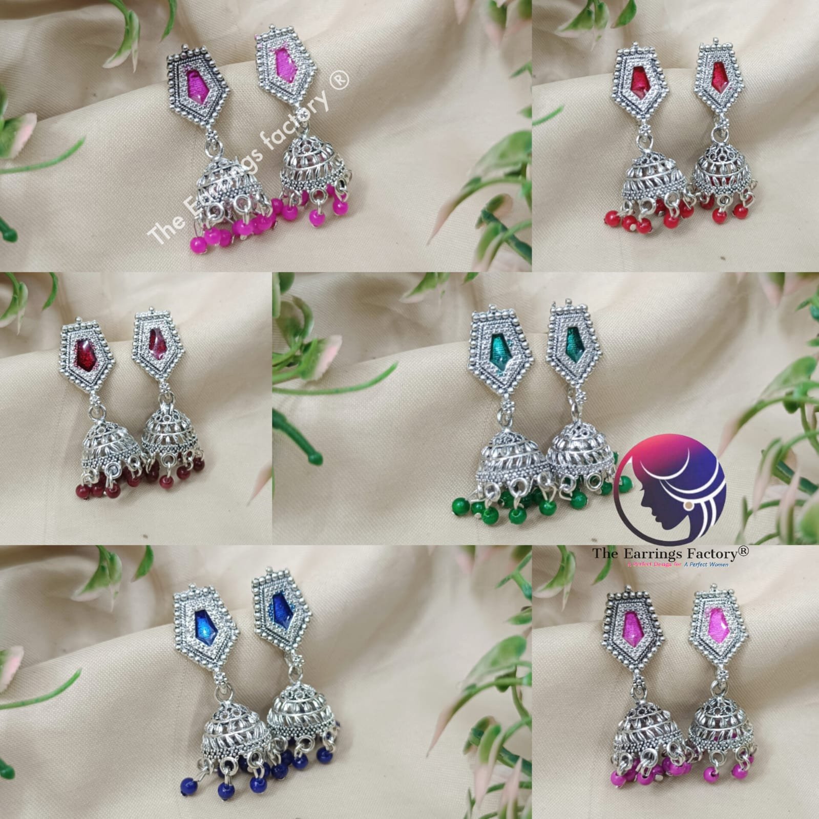 Traditional Silver Palakka Pearl Beads Stone Jhumka