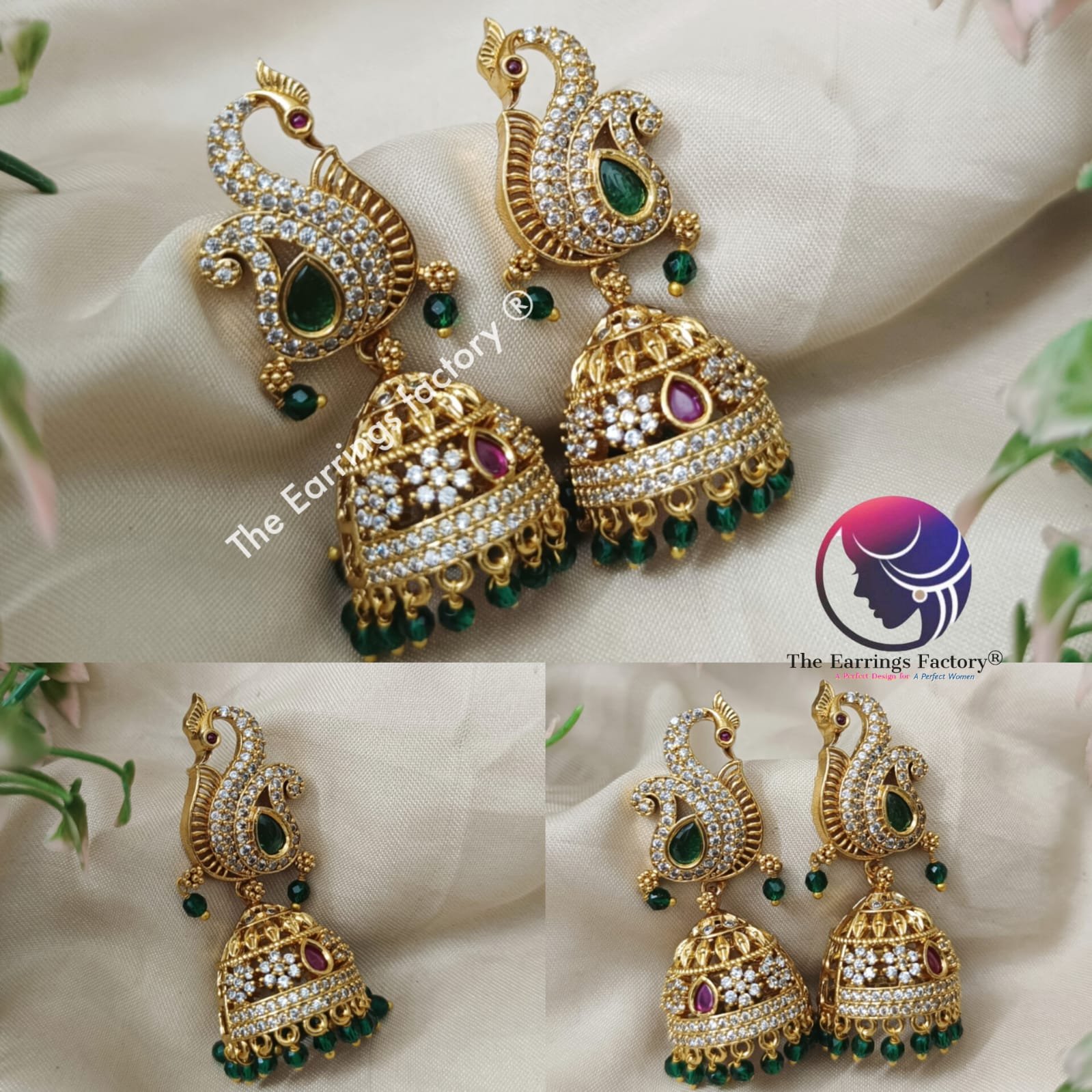 Traditional Antique Multi stone Peacock Jhumka
