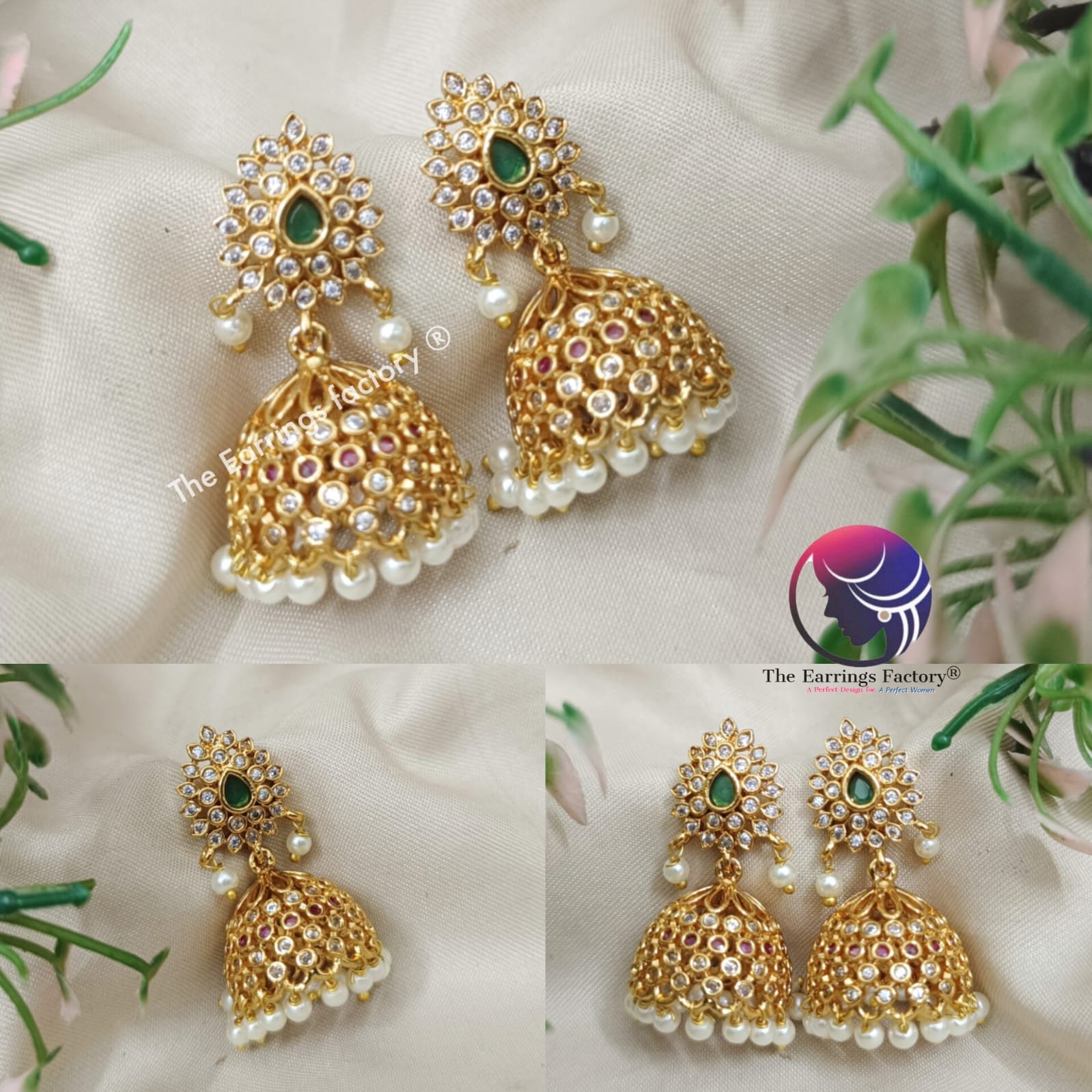 Traditional Antique Pearl beads Multi stone Jhumka