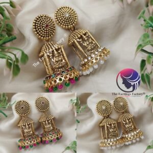 Traditional Golden Lakshmi pearl beads temple Stone Jhumka