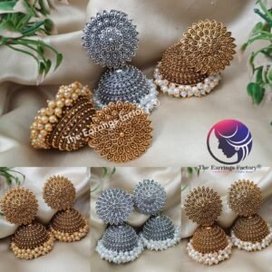 Traditional Golden | Silver Pearl Beads Big Jhumka