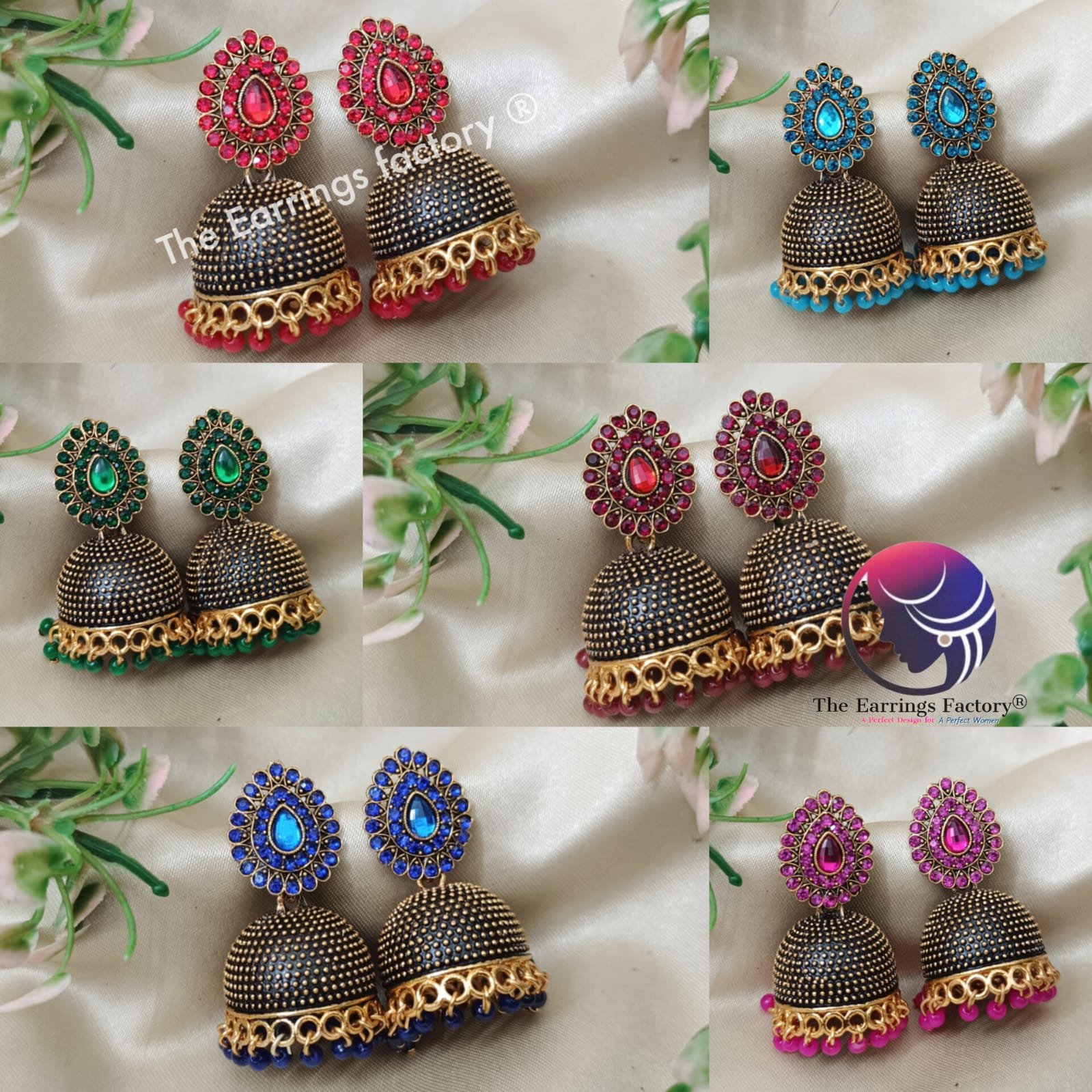 Traditional Golden Colourful Pearl beads stone jhumka
