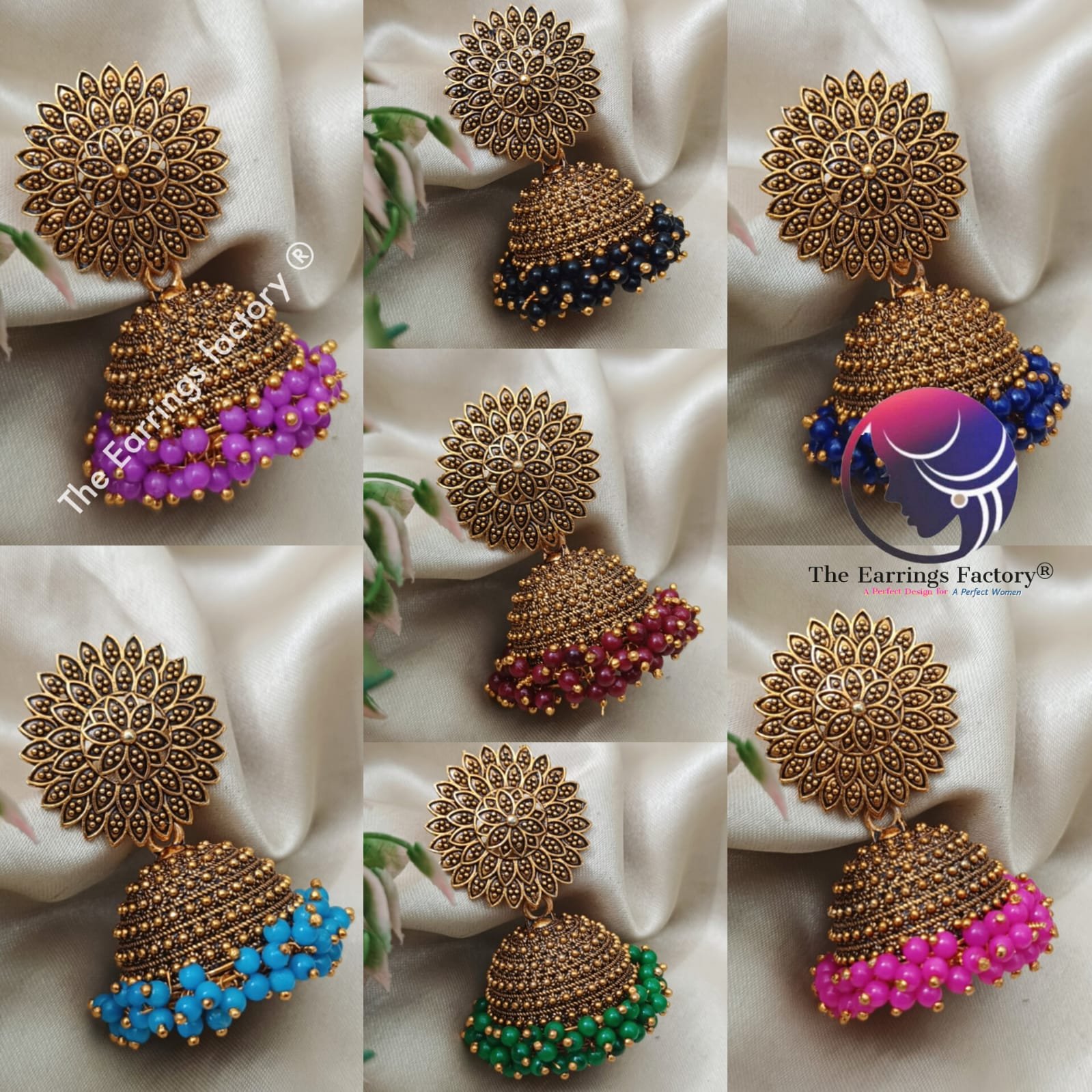 Traditional Golden Colourful Pearl Beads Big Jhumka