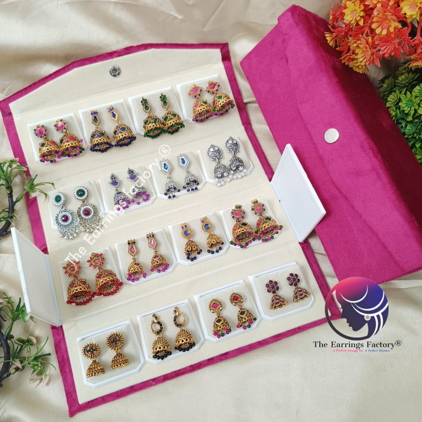 Set of 16 pair Earrings With Folding Jewellery box