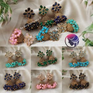 Traditional Golden Colourful Pearl beads Stone jhumka