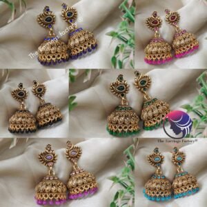 Traditional Golden Peacock Colourful Pearl beads Stone jhumka