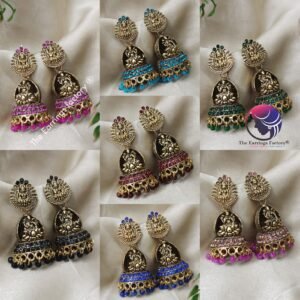 Traditional Golden lakshmi Colourful Pearl beads stone Temple jhumka