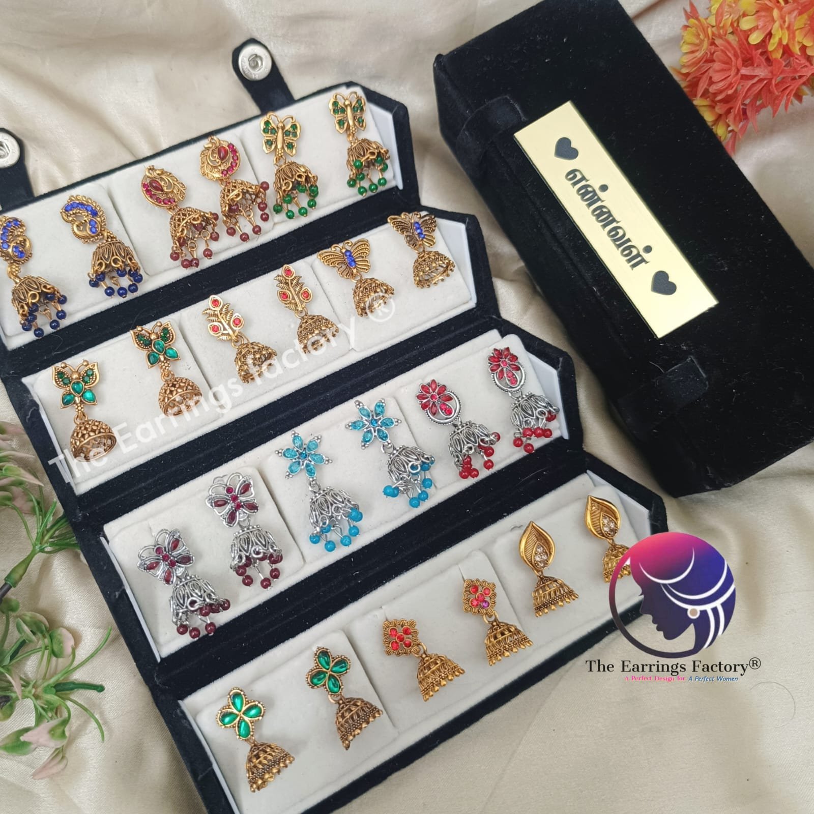Set of 12 pair Earrings With Folding Jewellery box