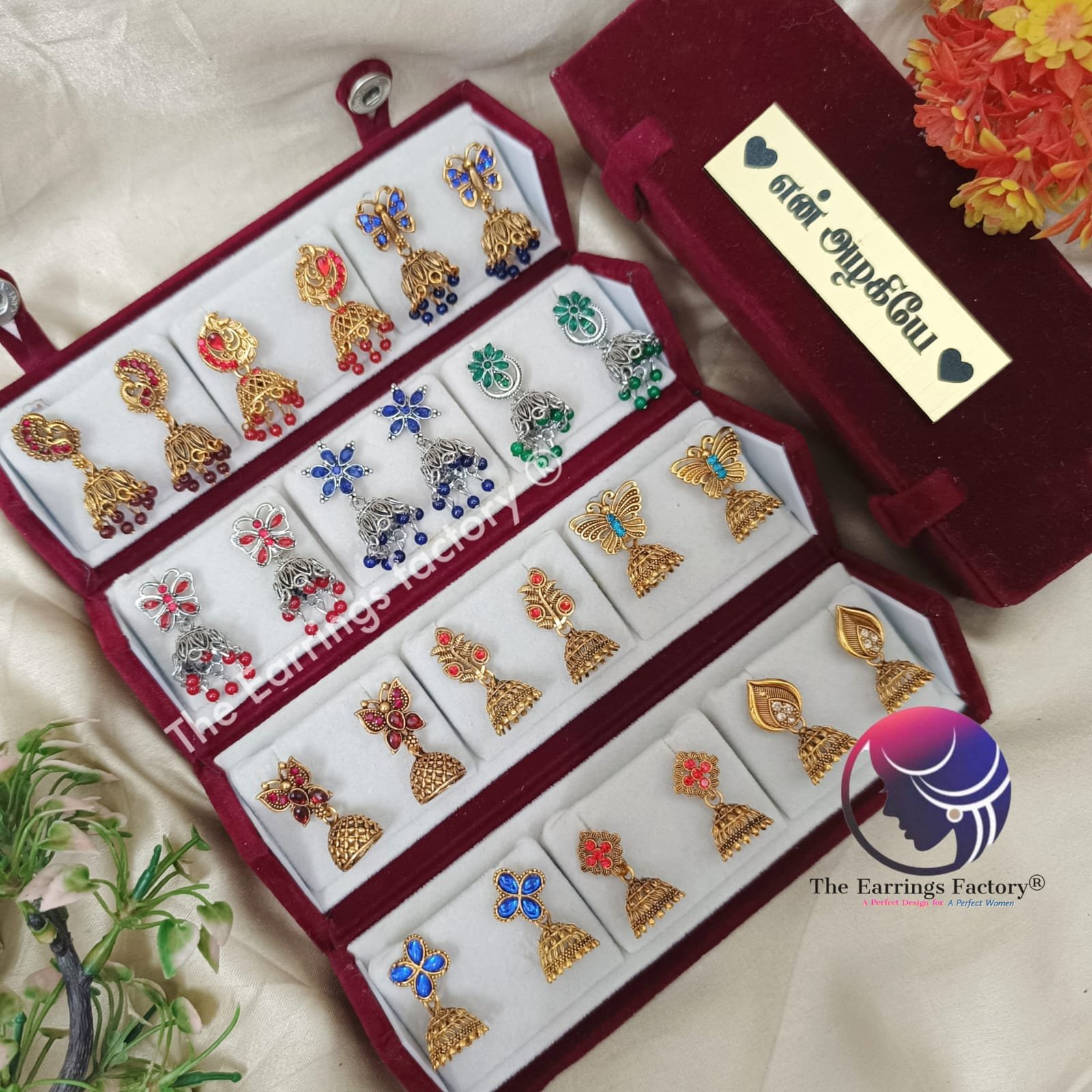Set of 12 pair Earrings With Folding Jewellery box