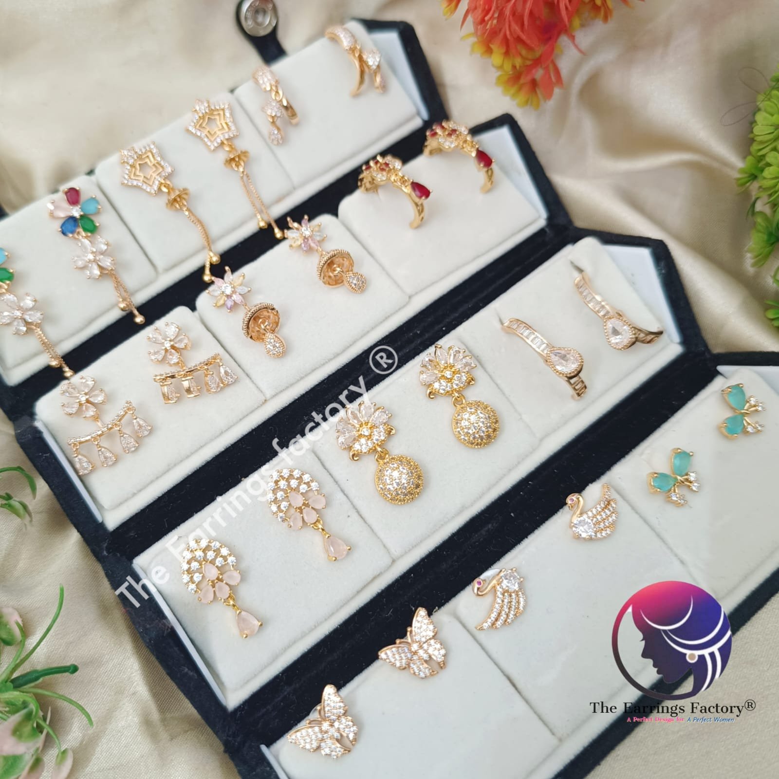 Set of 12 pair Earrings With Folding Jewellery box