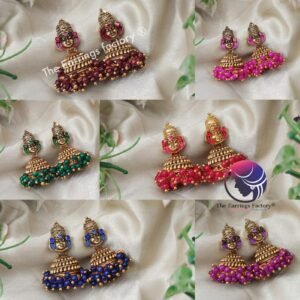 Traditional Golden Kathakali Pearl Beads Stone Jhumka
