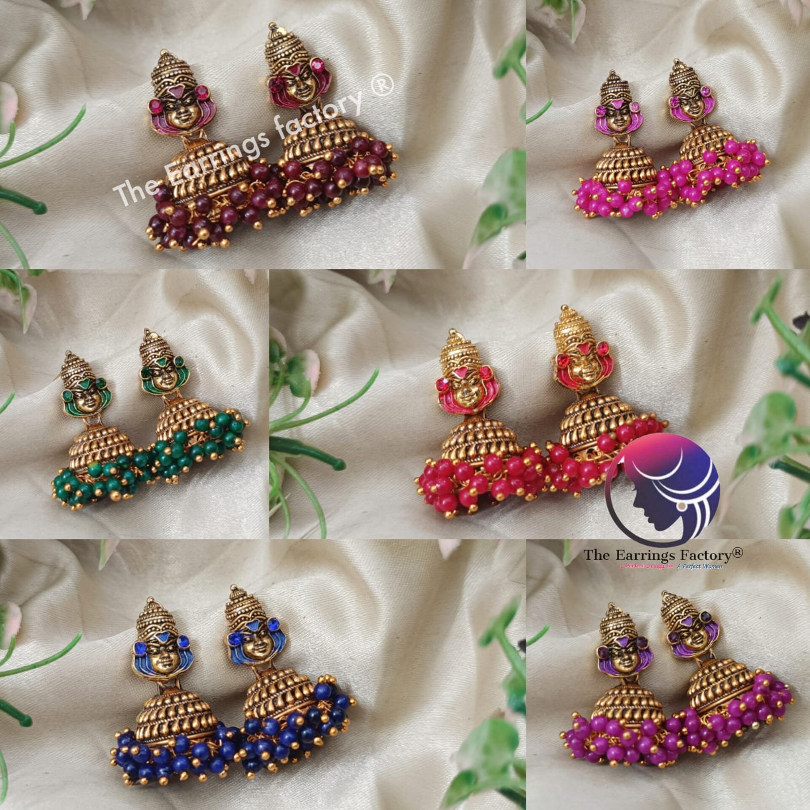 Traditional Golden Kathakali Pearl Beads Stone Jhumka