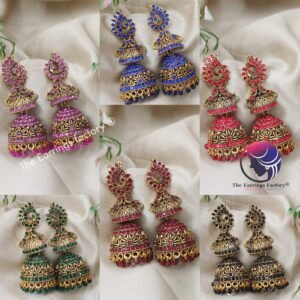Traditional Golden Peacock Colourful Pearl Beads Layer Stone Jhumka