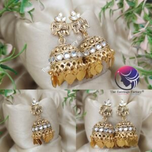 Traditional Elephant Golden Colourful Metal Leaf Elakkuthali stone jhumka