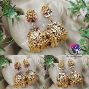 Traditional Lakshmi Golden Colourful Metal Leaf Elakkuthali Temple stone jhumka